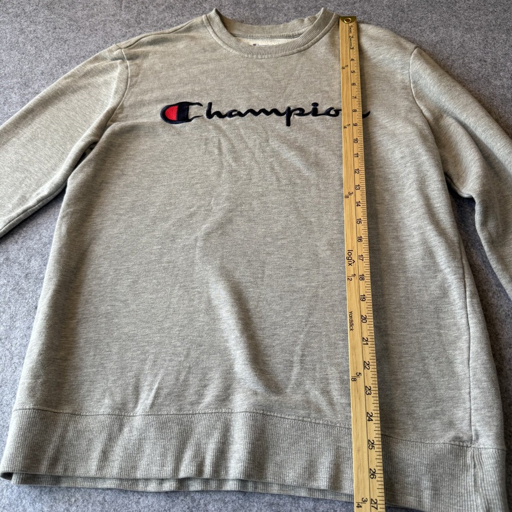 Champion Script Logo Crewneck Sweatshirt Medium Grey Embroidered French Terry